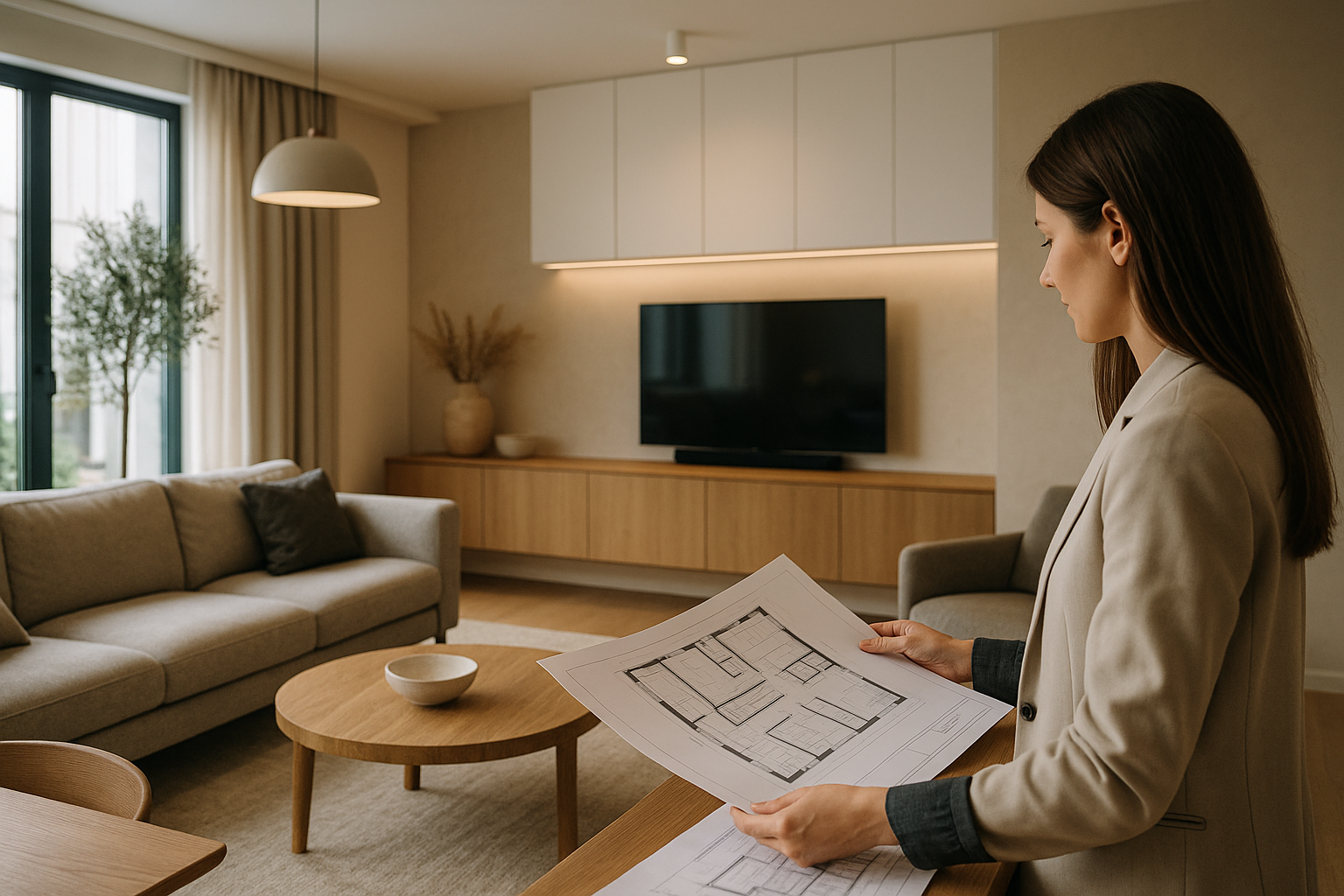 Progettazione di un living contemporaneo con zonizzazione, luce stratificata e materiali naturali